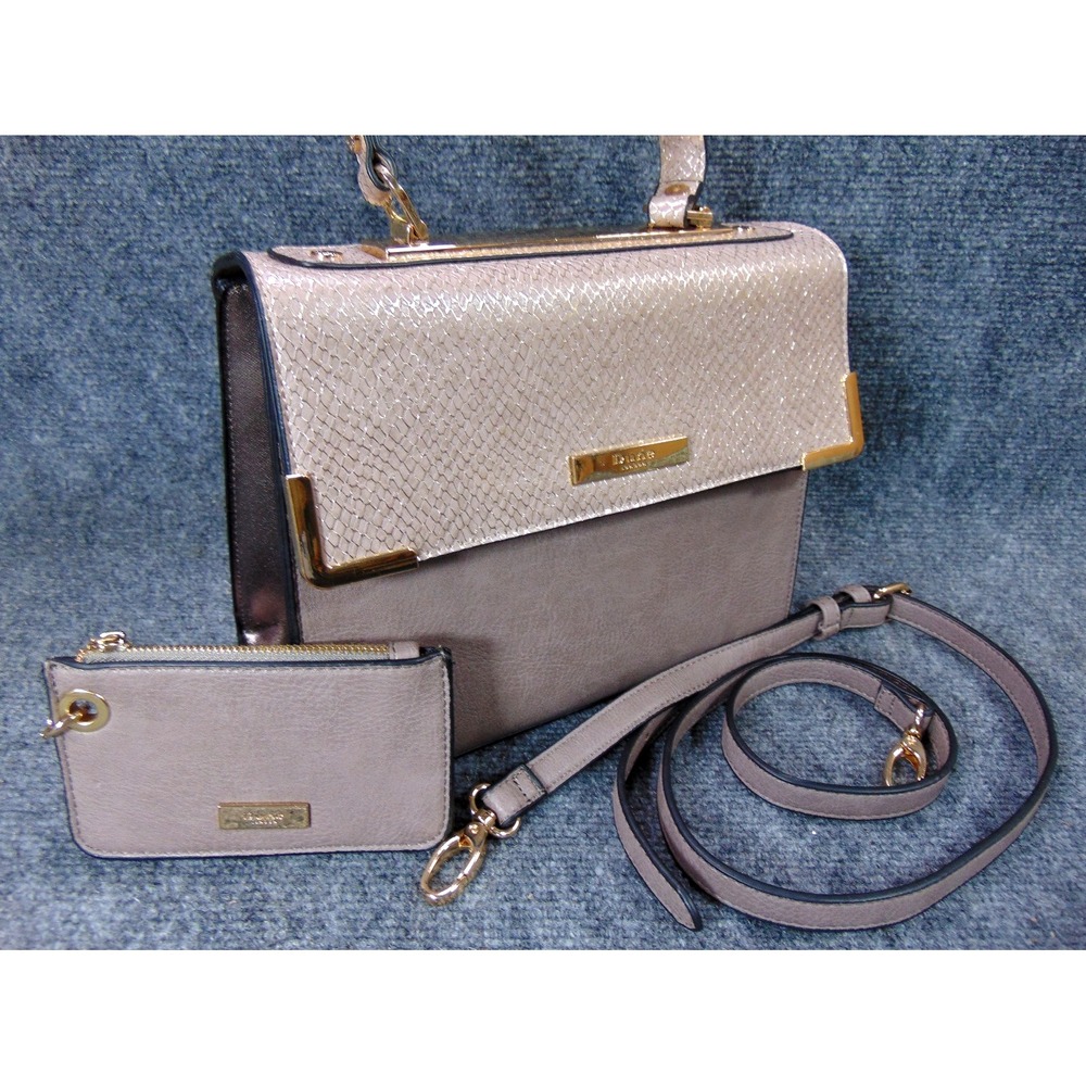 Dune‎ London Satchel Bag Taupe Snakeskin Metallic Crossbody Pouch FLAW READ